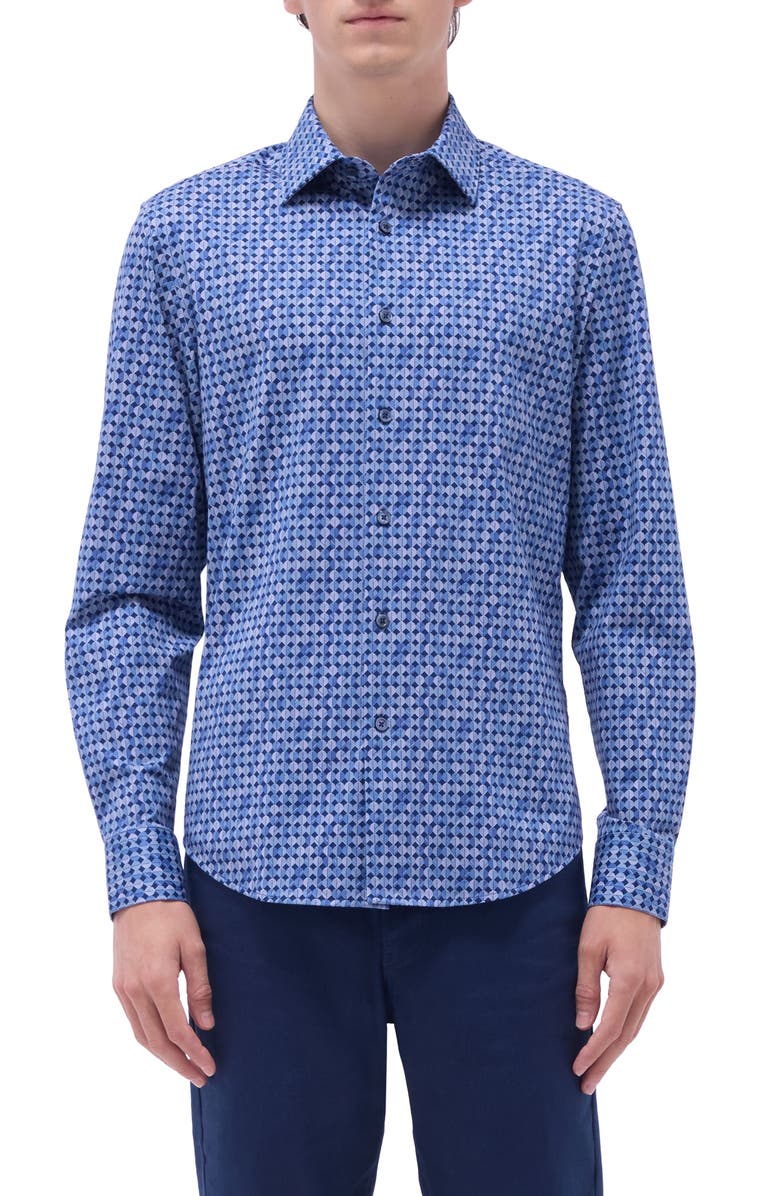 Bugatchi James OoohCotton<sup>®</sup> Abstract Button-Up Shirt, Main, color, Night Blue