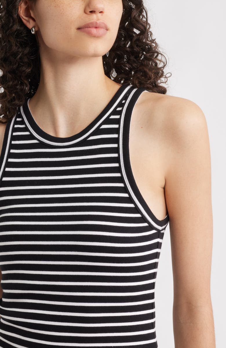 Nordstrom Everyday Cotton Rib Tank, Alternate, color, Black- White Elm Stripe
