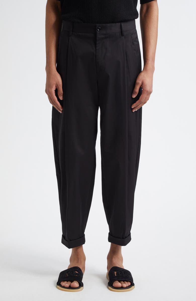 Dolce&Gabbana Double Pleat Crop Stretch Cotton Pants, Main, color, N0000 Black