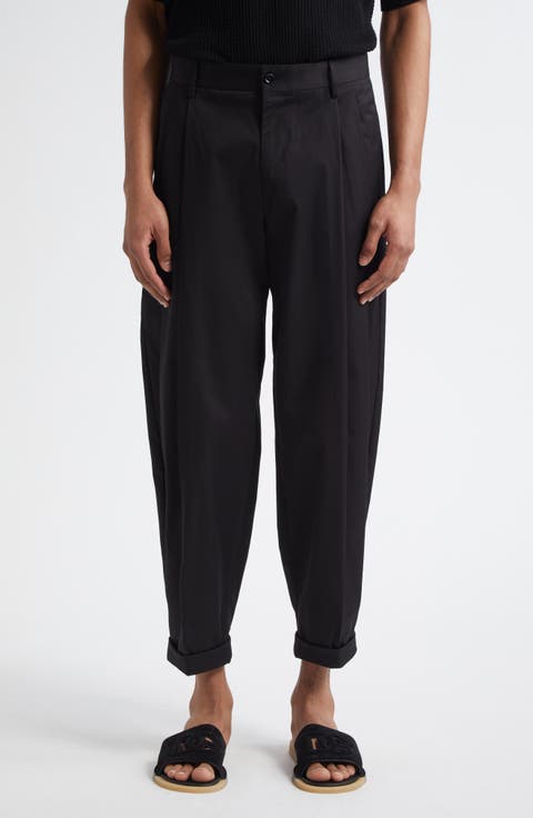Double Pleat Crop Stretch Cotton Pants