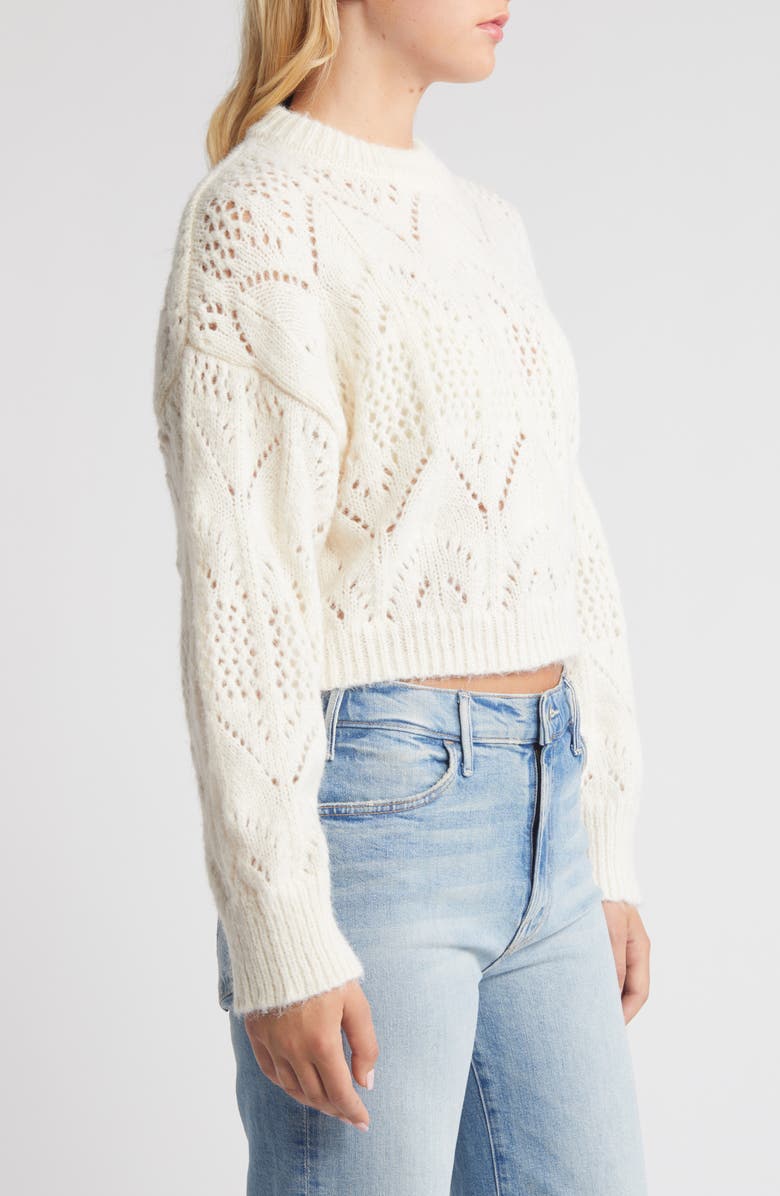 Topshop Pointelle Crewneck Sweater, Alternate, color, Ivory