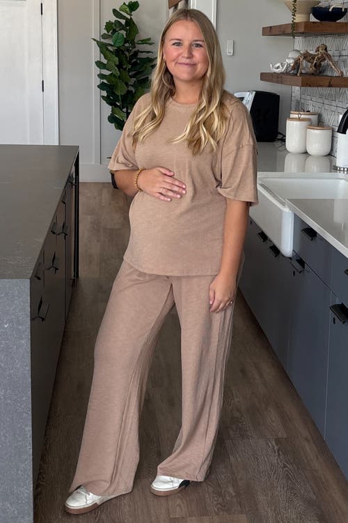 Pinkblush Textured Knit Oversized Tee And Pants Set In Brown