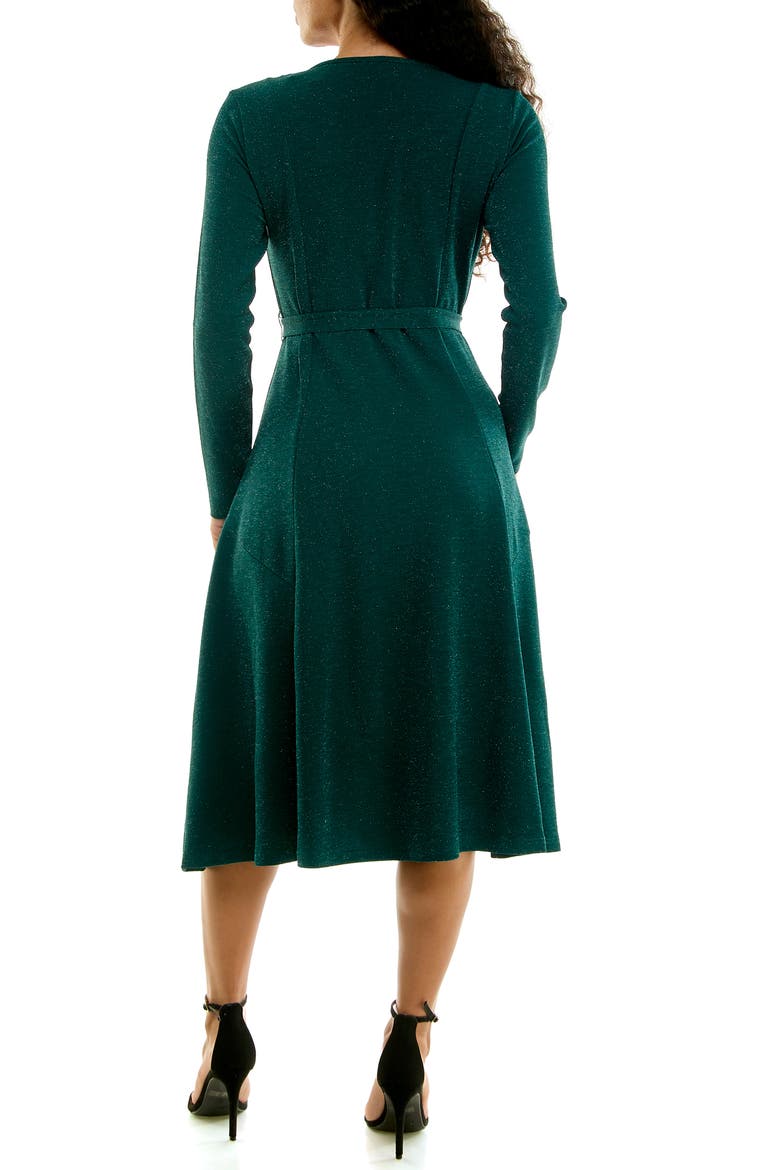 Sylvia Long Sleeve Tie Waist Midi Dress, Alternate, color, RAINFOREST