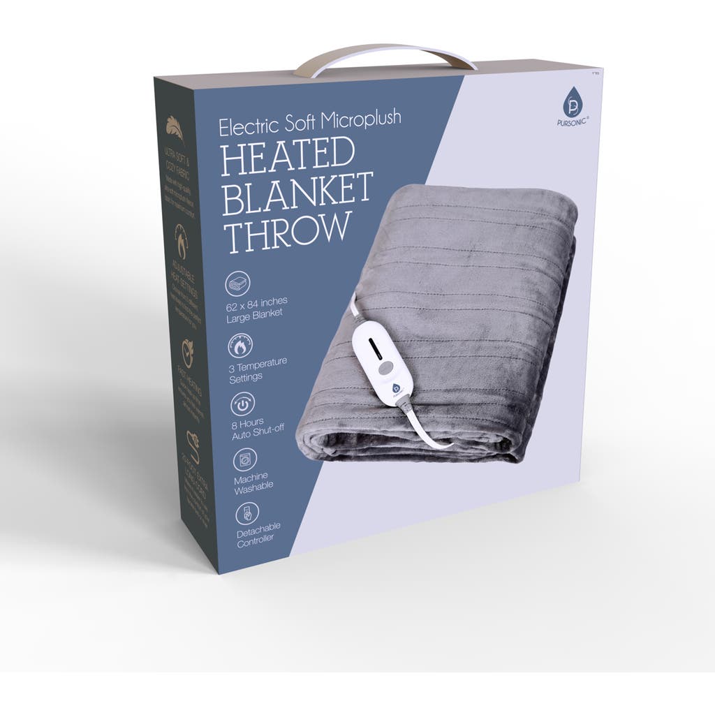 Pursonic Electric Soft Microplush Heated Throw Blanket In Grey