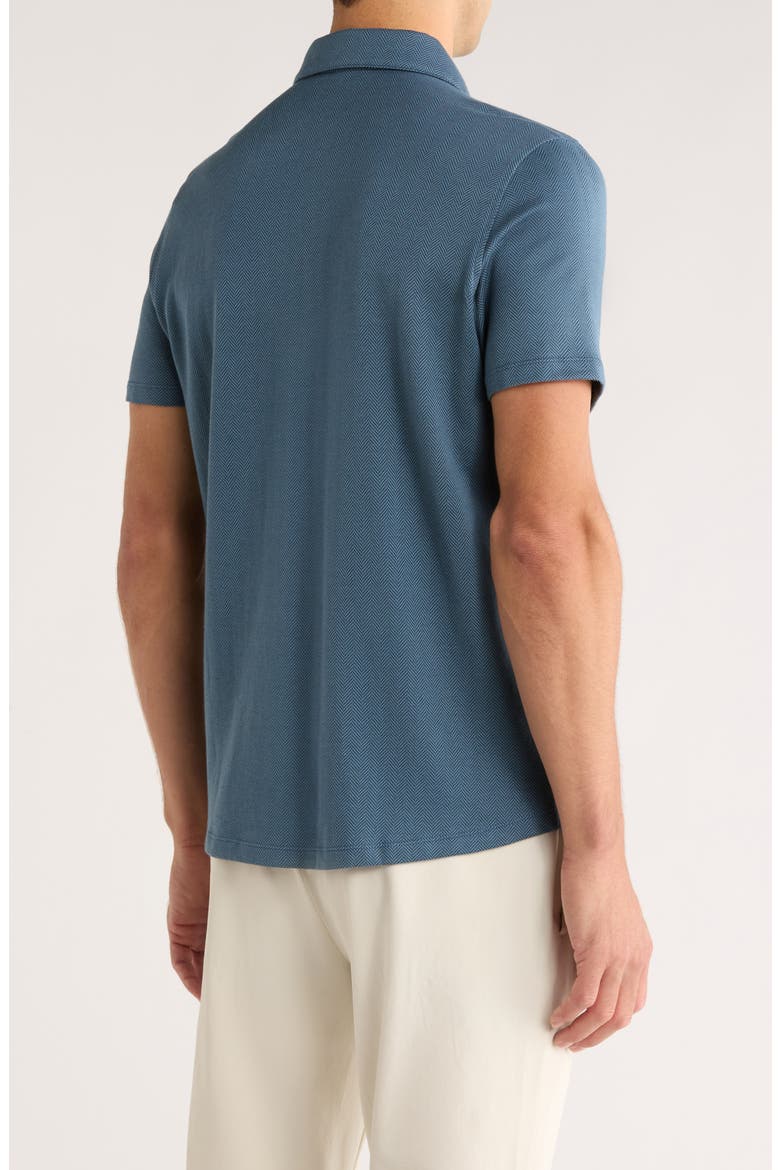 Nino Herringbone Short Sleeve Cotton Knit Button-Up Shirt, Alternate, color, ORION BLUE