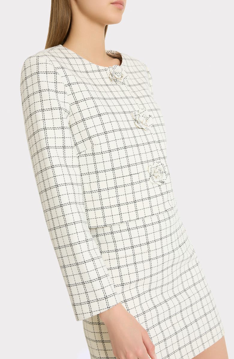 Milly Mika Plaid Crop Jacket, Alternate, color, White/ Black
