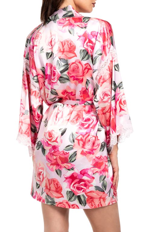 In Bloom By Jonquil Ella Floral Lace Trim Satin Robe In Powder Pink
