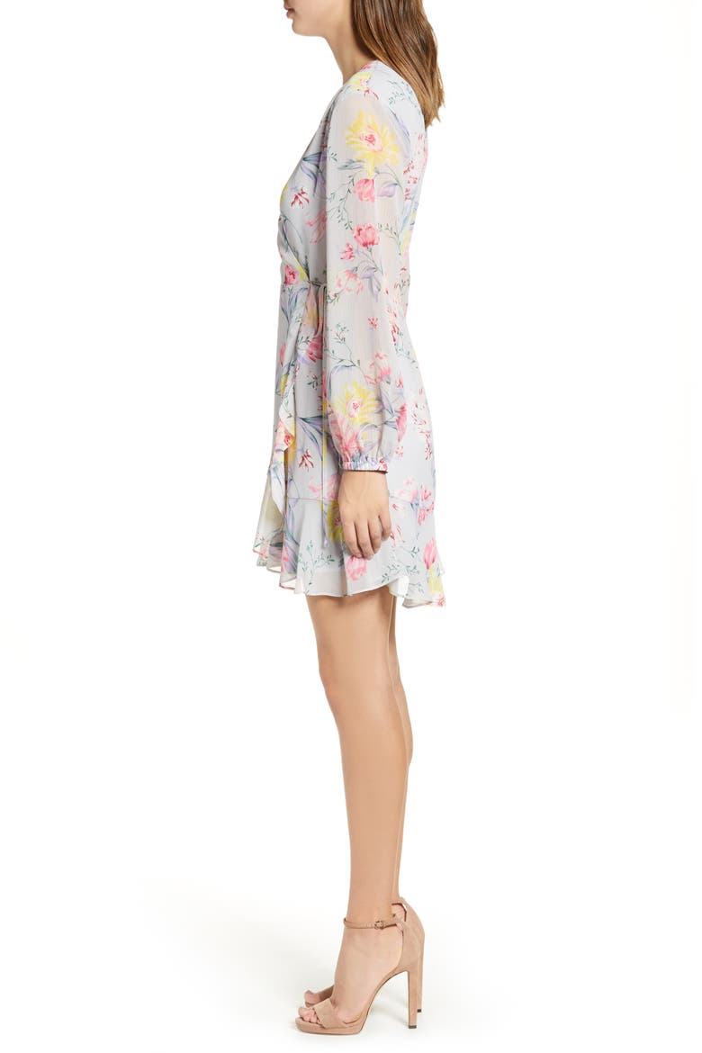 Brittany Wrap Minidress, Alternate, color, GREY MULTI FLORAL