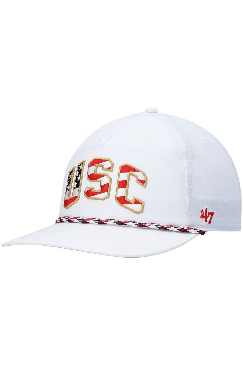 Men's '47 White USC Trojans Stars and Stripes Flag Flutter Hitch Snapback Hat, Main, color, White