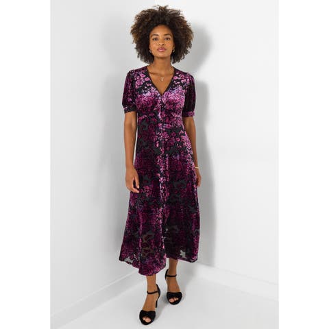Burnout Velvet V Neck Midi Dress