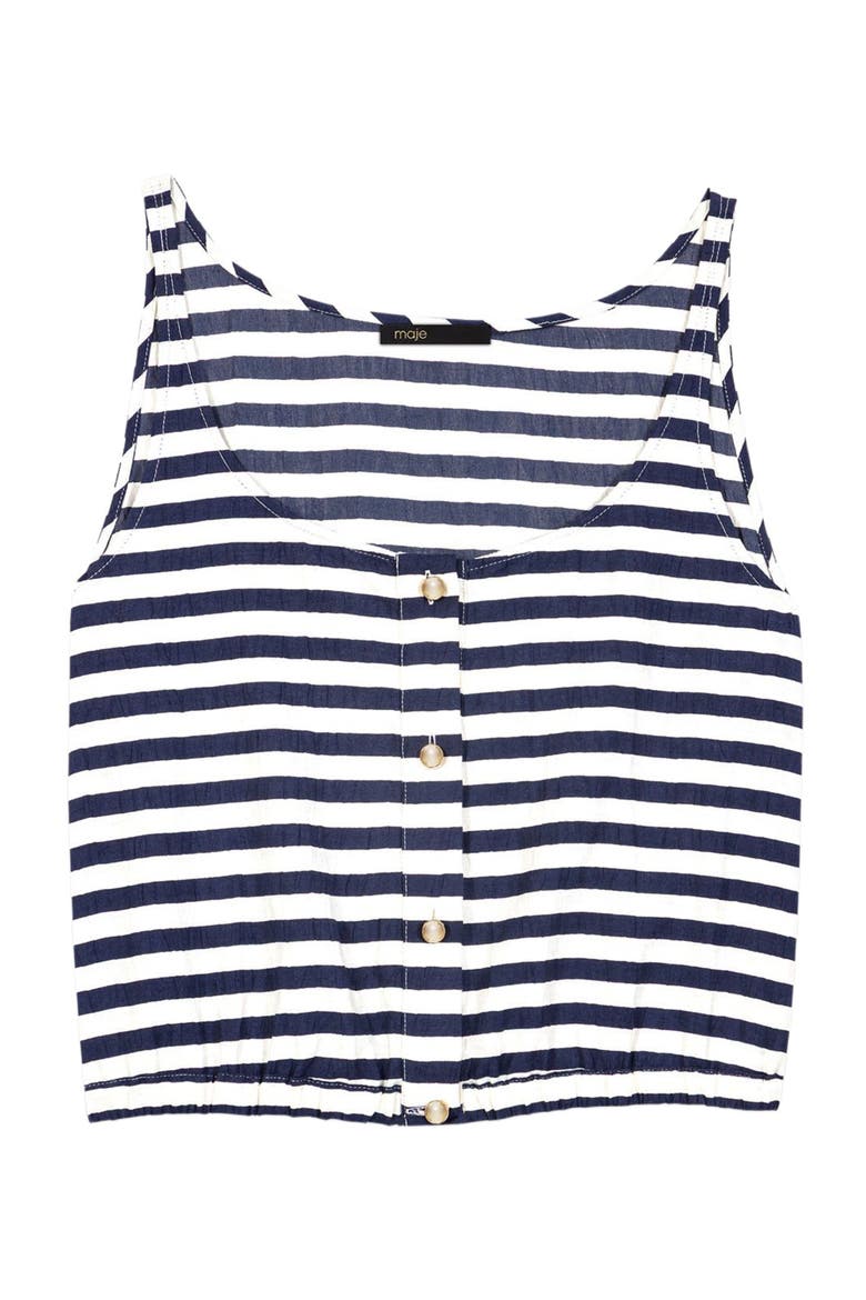 Linen-blend top, Alternate, color, White/blue