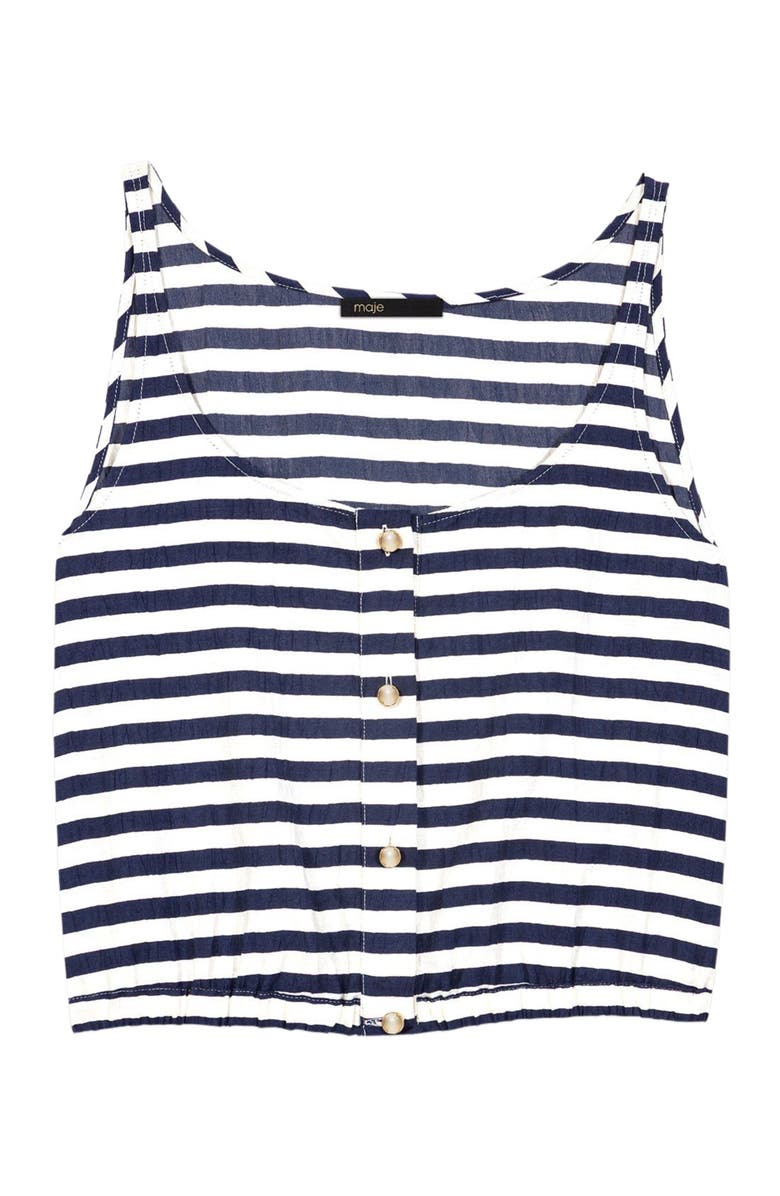 maje Linen-blend top, Alternate, color, White/Blue