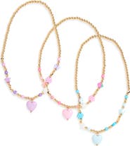 Capelli New York Kids' 3-Piece Beaded Heart Pendant Necklace Set