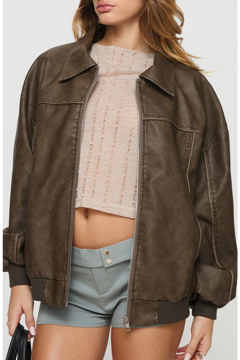 Goldsmith Water Repellent Faux Leather Jacket, Main, color, WASHED DARK BROWN