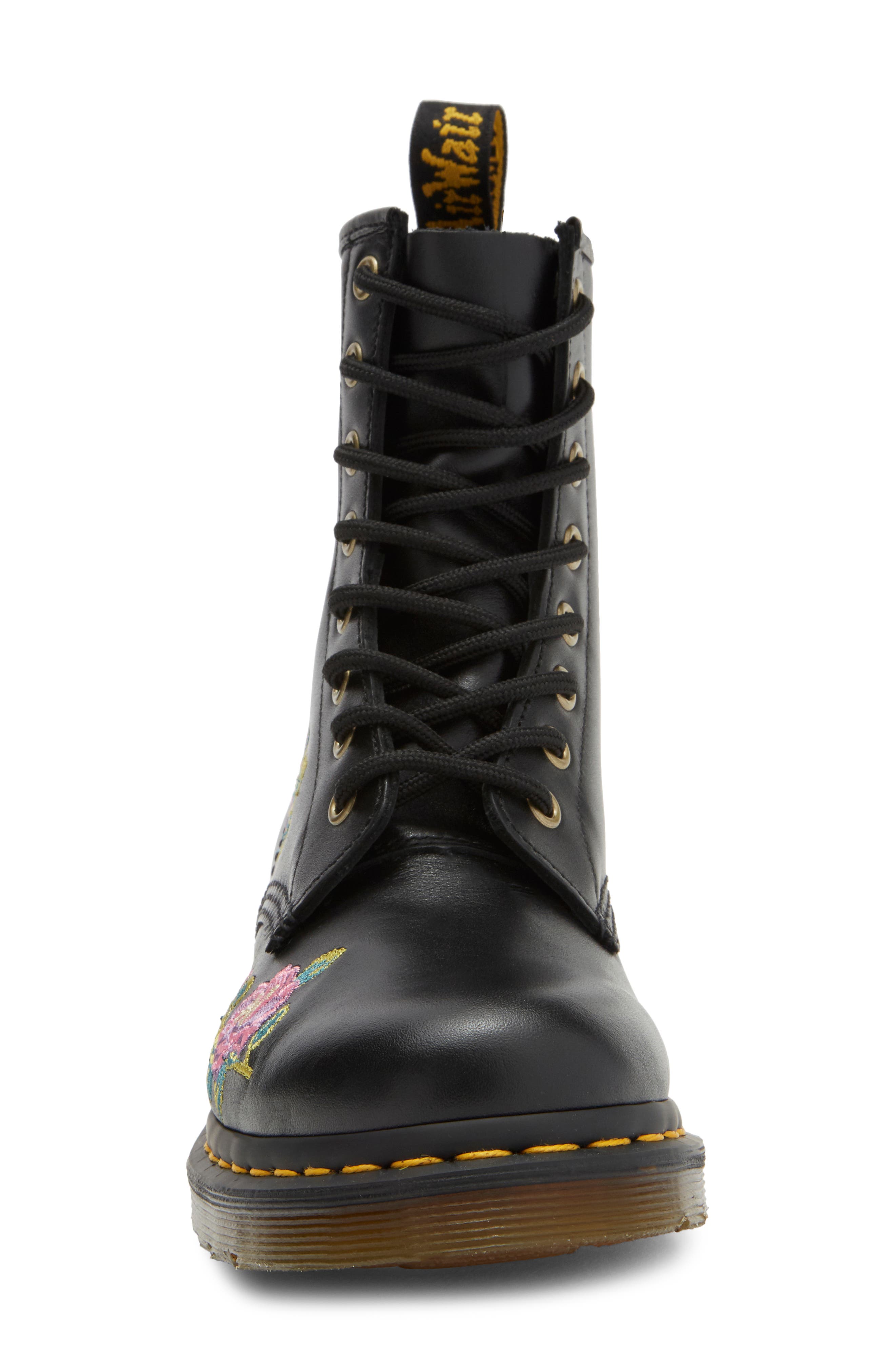 Dr. Martens 1460 Vonda II Flower Embroidered Boot, Alternate, color, Black