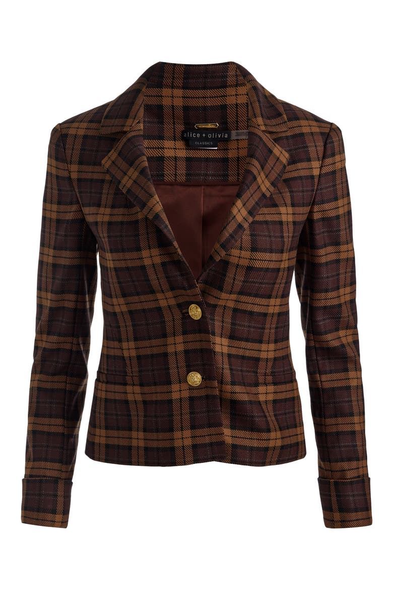 Macey Shrunken Plaid Blazer, Alternate, color, DARK CHOCOLATE/ CAMEL
