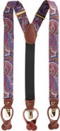 CLIFTON WILSON Grey & Fuchsia Paisley Silk Suspenders