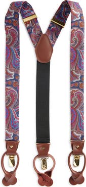 CLIFTON WILSON Grey & Fuchsia Paisley Silk Suspenders