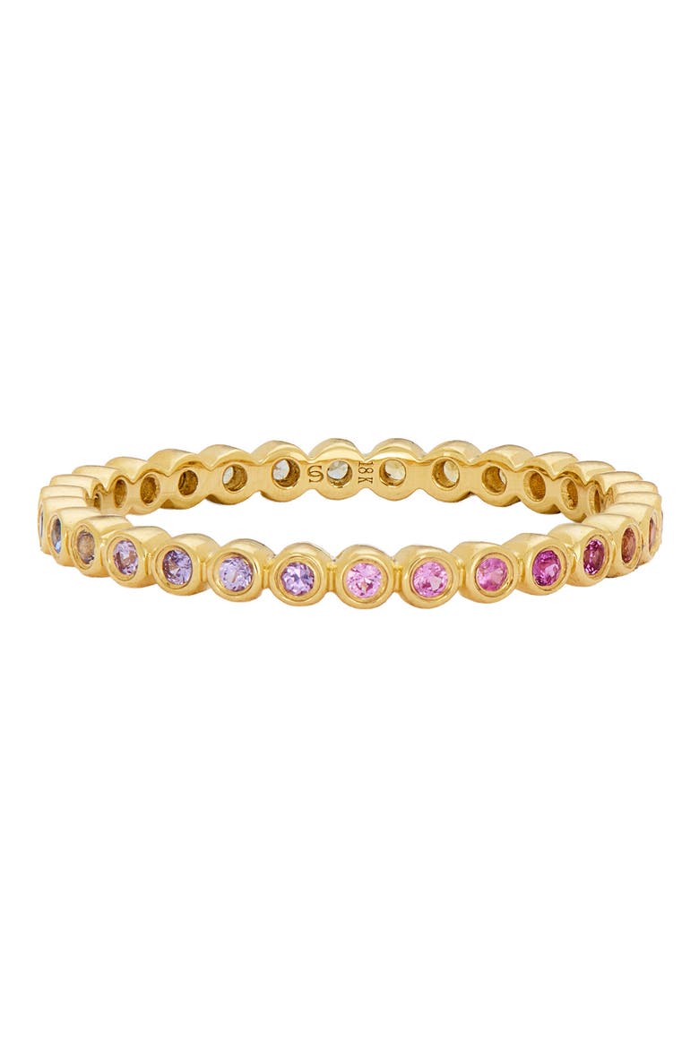 Rainbow 18k Gold Multi-Color Sapphire Bezel Band Ring, Main, color, YELLOW GOLD/ DIAMOND
