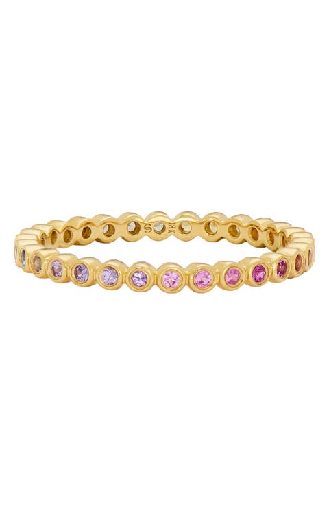 Rainbow 18k Gold Multi-Color Sapphire Bezel Band Ring