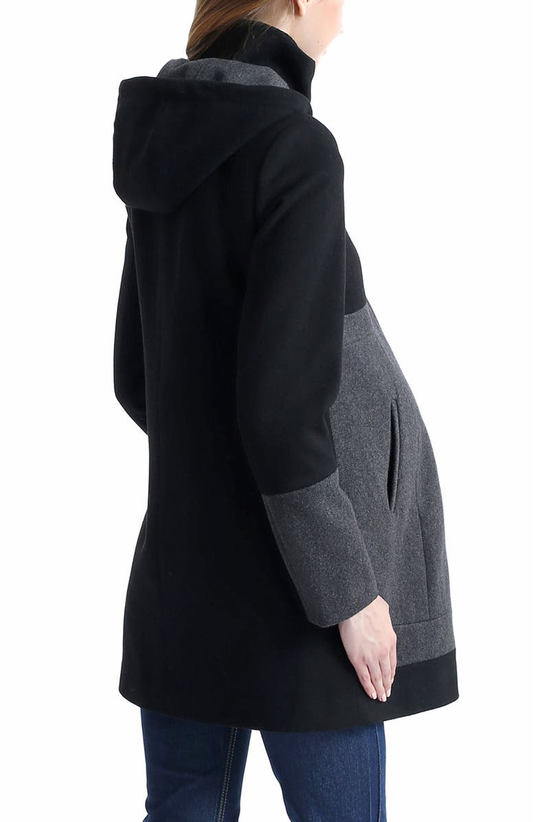 Kimi & Kai Tessa Maternity Colorblock Wool Coat, Alternate, color, Black