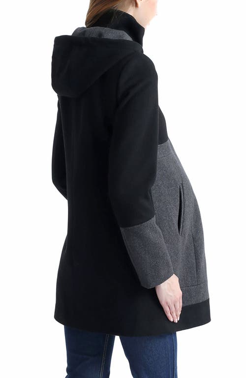 Kimi & Kai Tessa Maternity Colorblock Wool Coat In Black