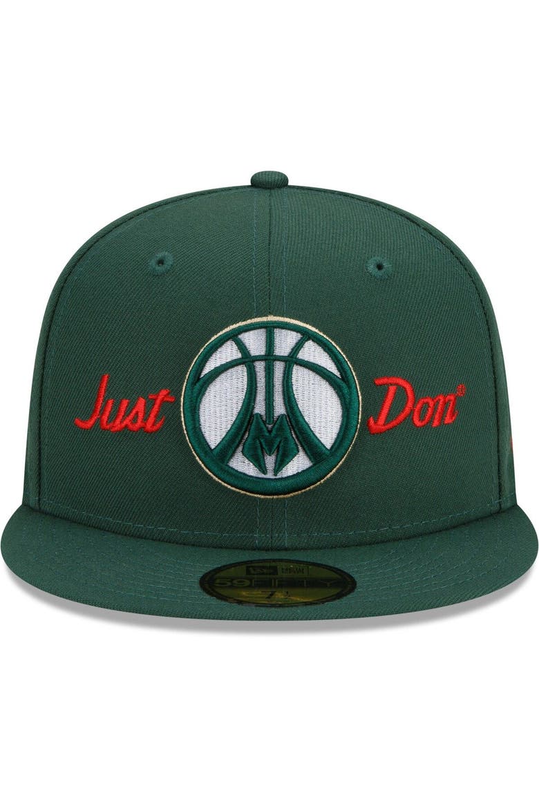 Men's New Era x Just Don Hunter Green Milwaukee Bucks 59FIFTY Fitted Hat, Alternate, color, Hunter Green