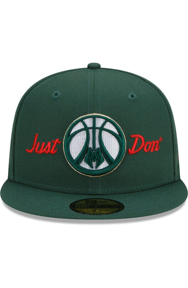 New Era Men's New Era x Just Don Hunter Green Milwaukee Bucks 59FIFTY Fitted Hat, Alternate, color,