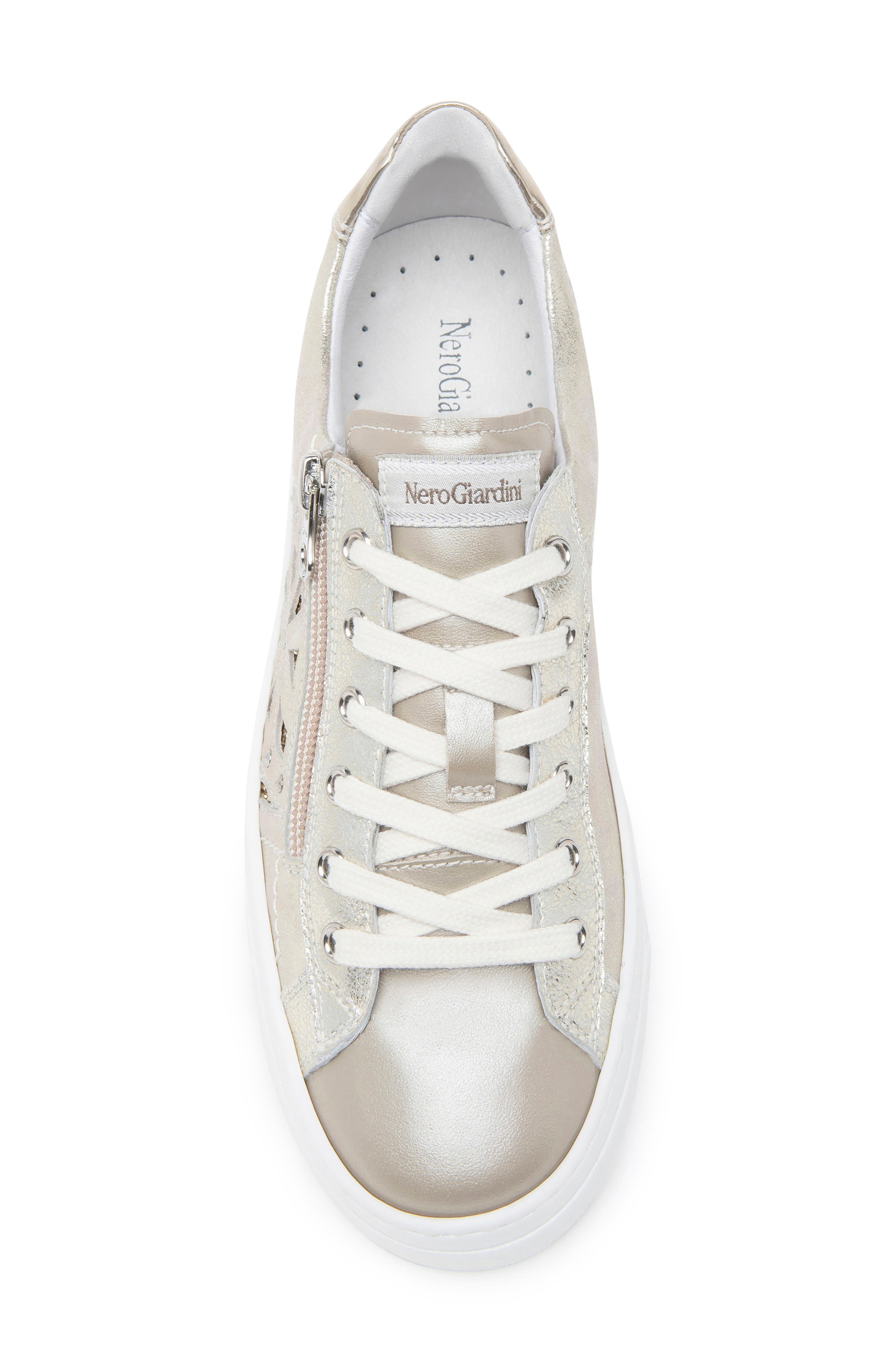 NeroGiardini Metallic Side Zip Platform Sneaker, Alternate, color, Beige/Khaki