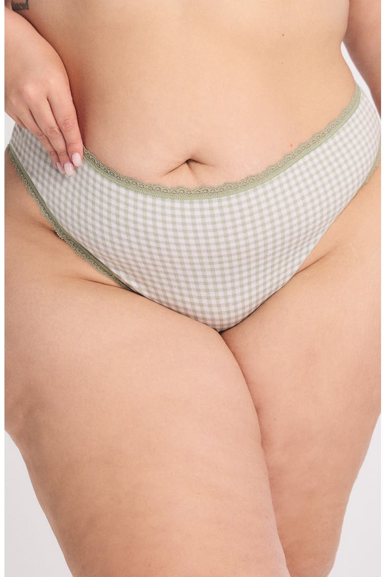 Cotton Essentials Lace-Trim Briefs, Main, color, STEELY GREEN CHECK EFFECT PRIN