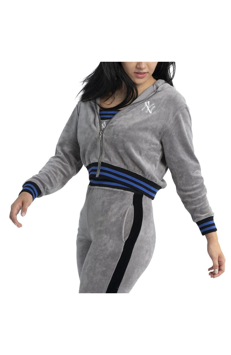 LUSSO Women's Lusso Gray New York Yankees Niko-Neve-Nic Sweatpants, Cropped Full-Zip Hoodie & Bra Set, Alternate, color, Gray