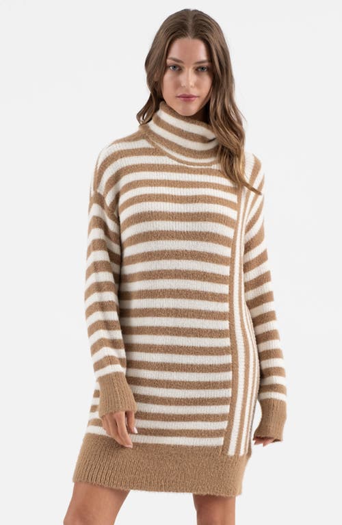 Blu Pepper Stripe Long Sleeve Turtleneck Sweater Dress In Brown