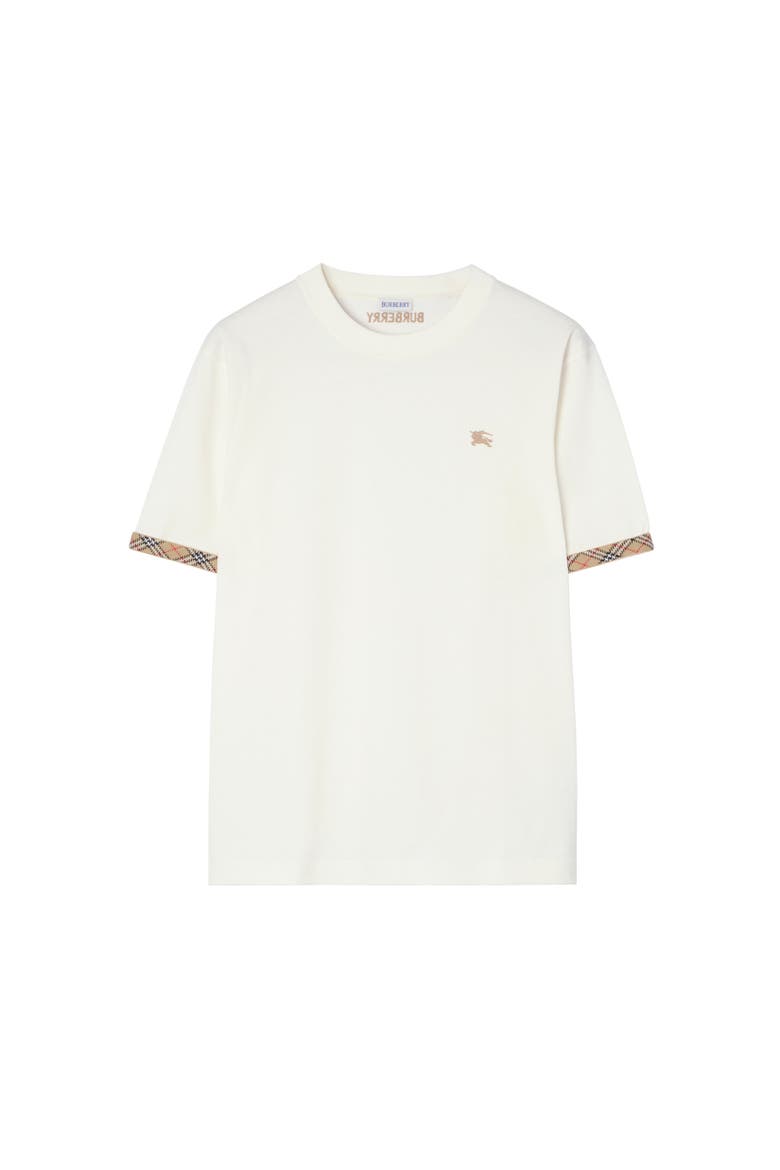 Check Trim Cotton T-shirt, Alternate, color, Chalk white