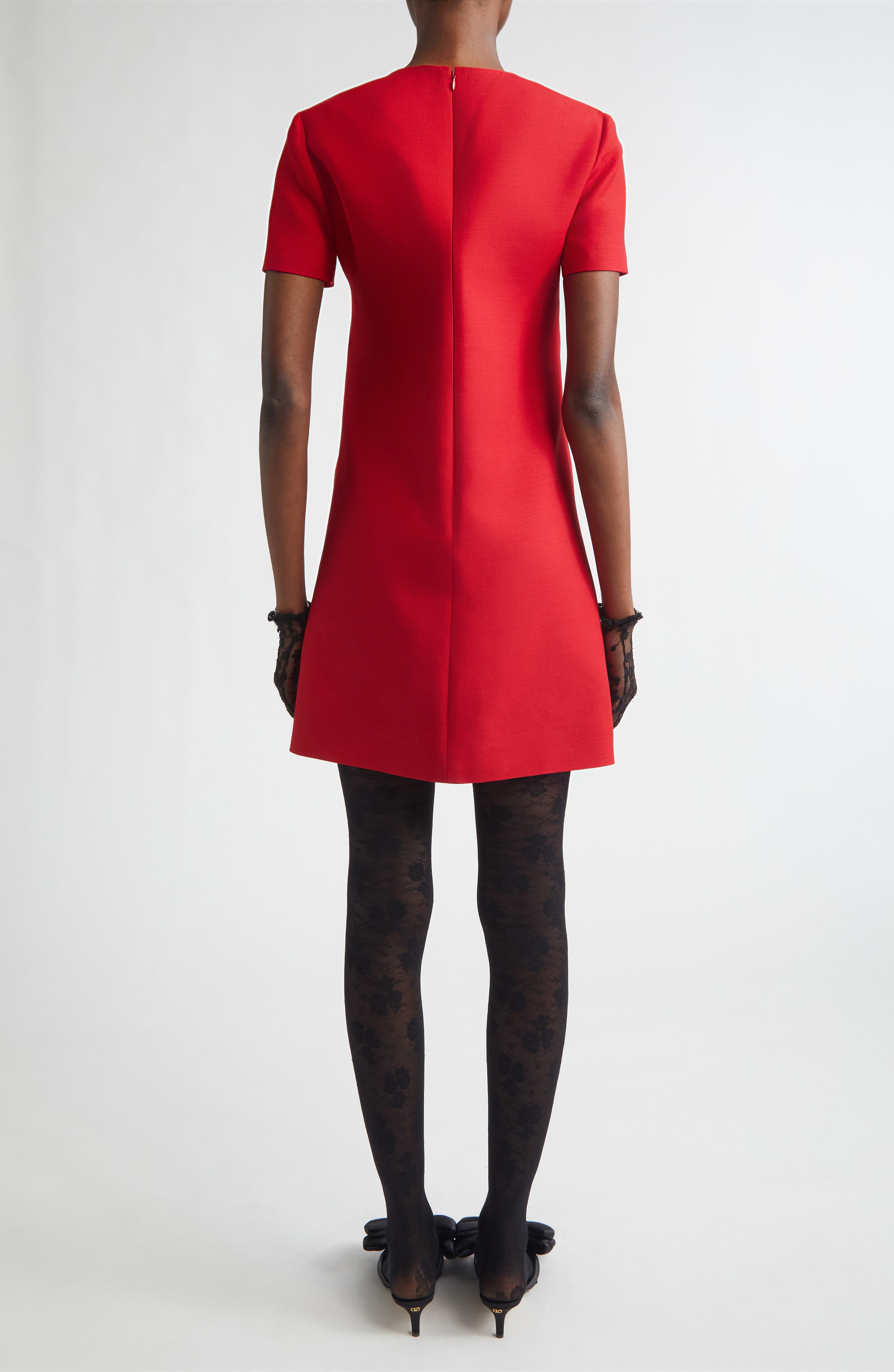 V-Detail Solid Crepe Couture Minidress - image 2
