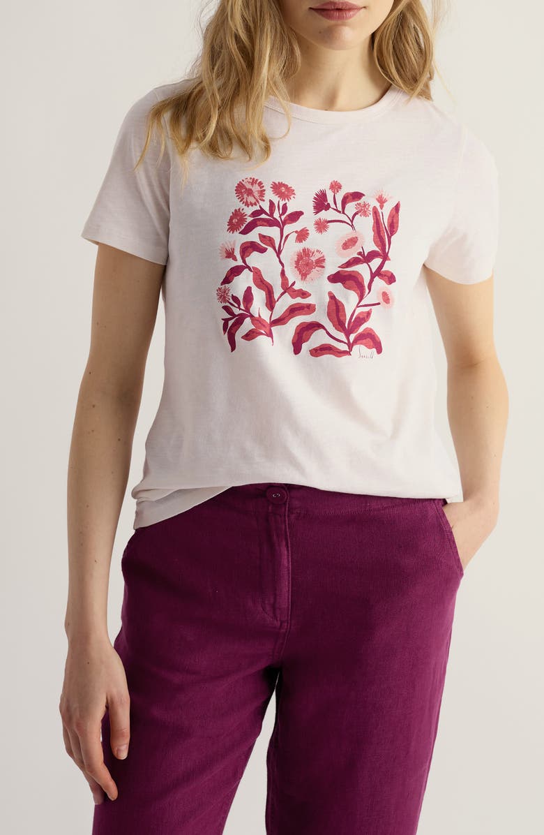 Seasalt Cornwall Printing Ink Organic Cotton Graphic T-Shirt, Main, color, Inky Botanical Stems Chalk