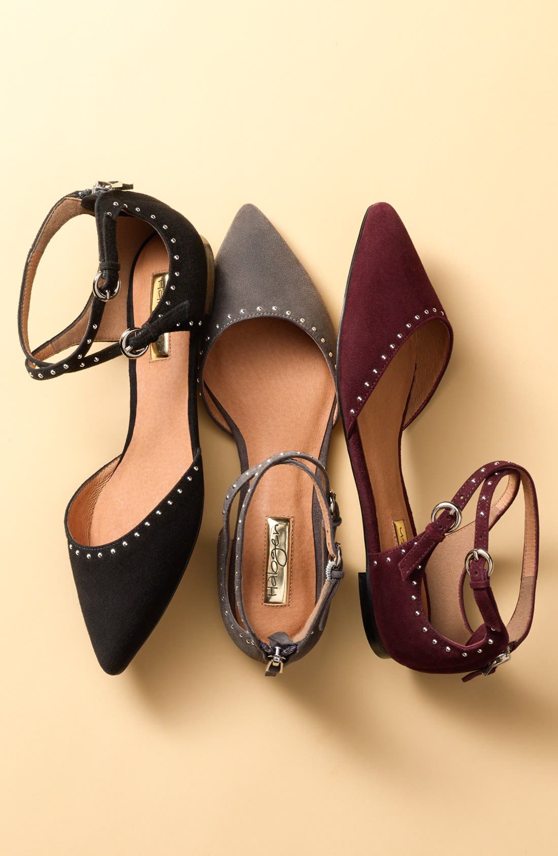 'Bristal' Ankle Strap Pointy Toe Flat, Alternate, color, BLACK SUEDE