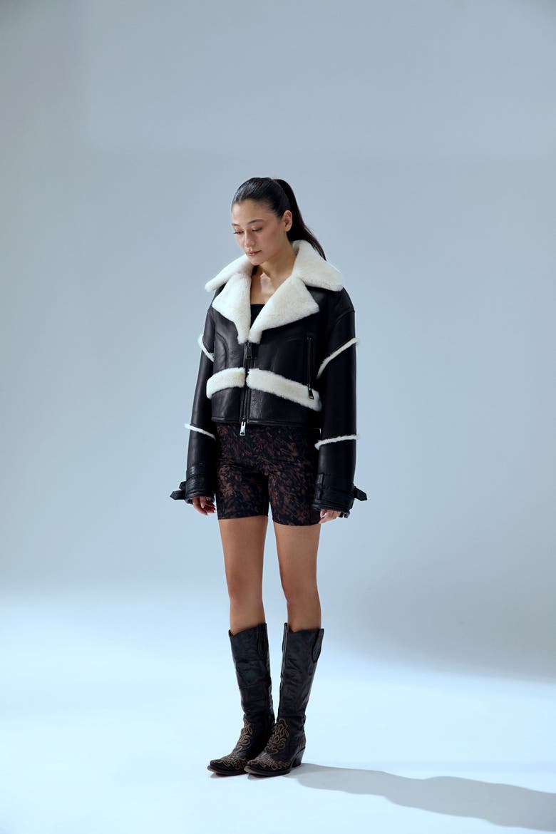 Your *Itch Furry Leather Jacket, Alternate, color, BLACK