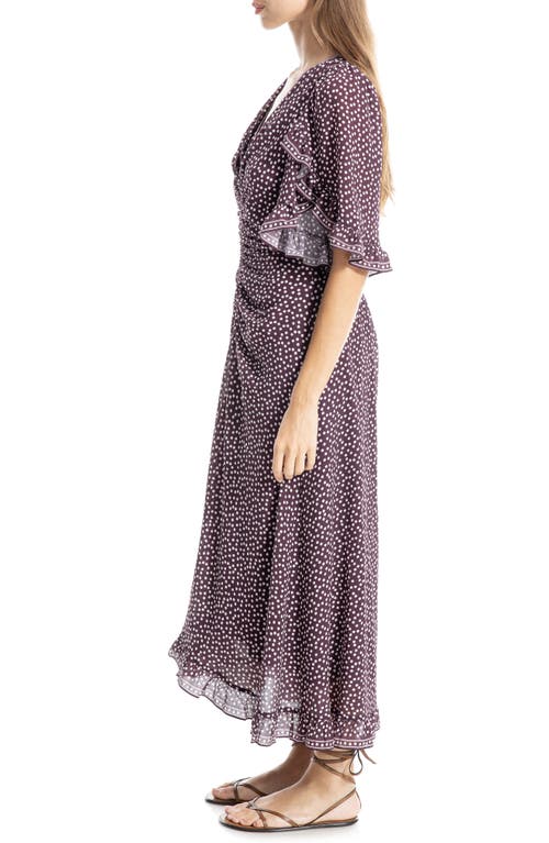 Max Studio Ruffle Sleeve Midi Dress In Wine/cream Stndrd Polka Dot
