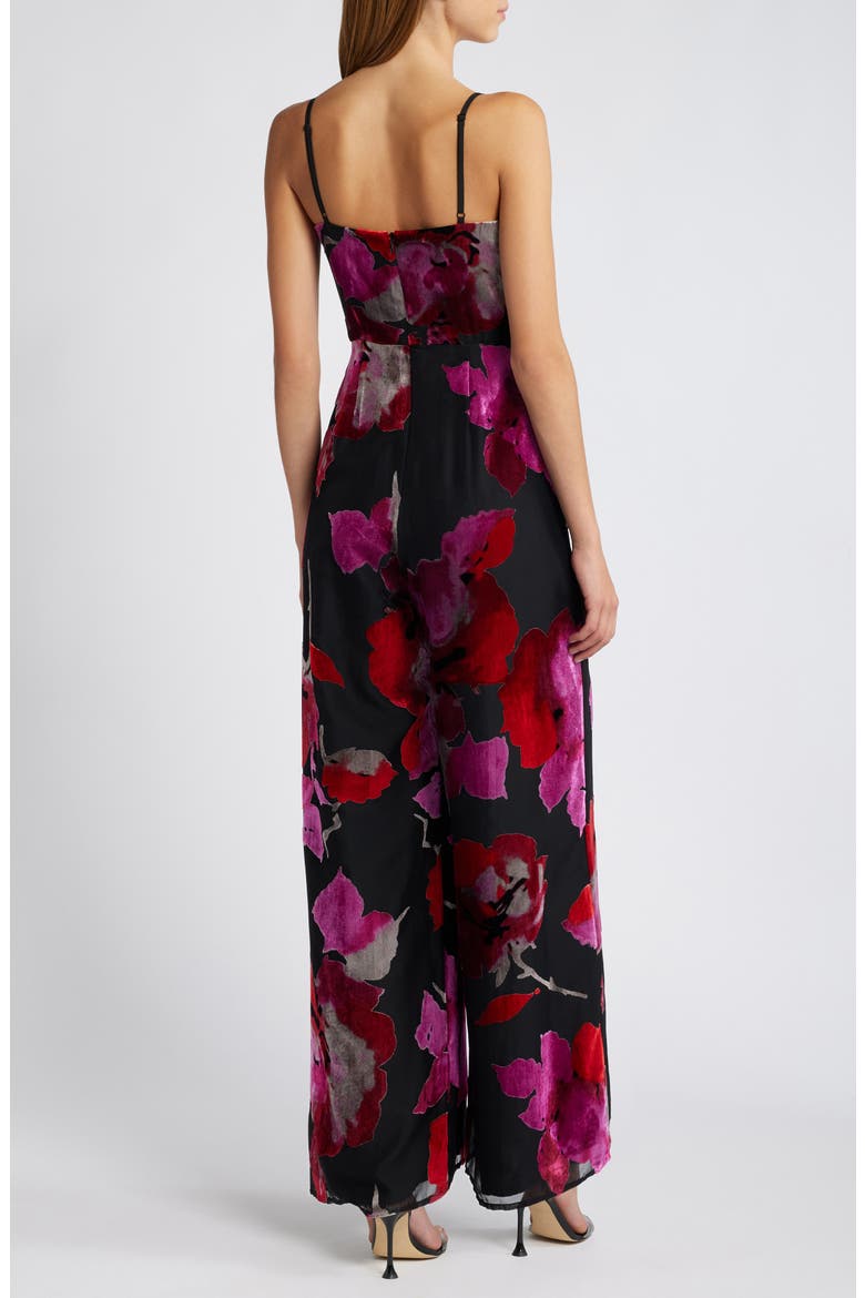Sonnie Floral Velvet Burnout Strapless Jumpsuit, Alternate, color, BLACK FLORAL