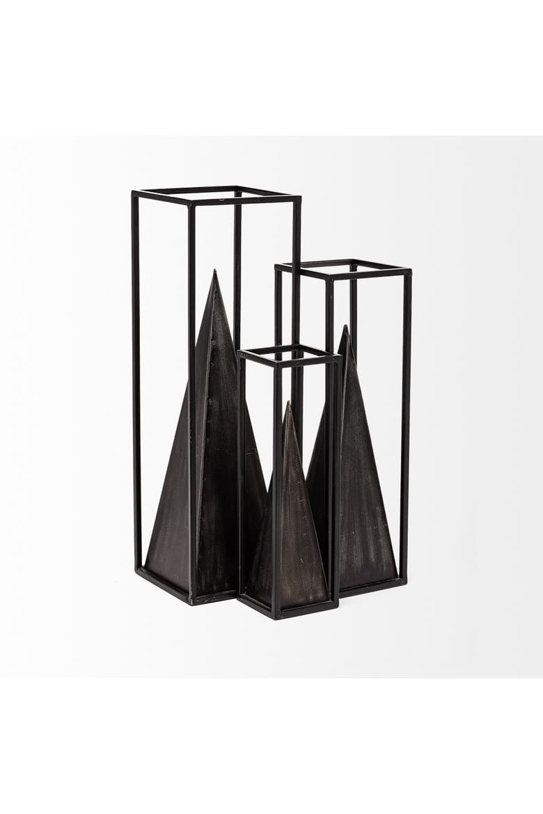 Memphis Metal Pyramid In A Square Frame, Alternate, color, Black
