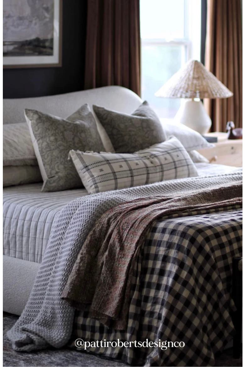 Sydney Neutral Floral Gray Handblock Pillow Cover, Alternate, color, Gray