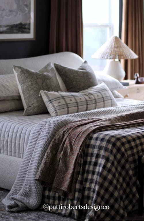 Linen & James Sydney Neutral Floral Gray Handblock Pillow Cover In Gray