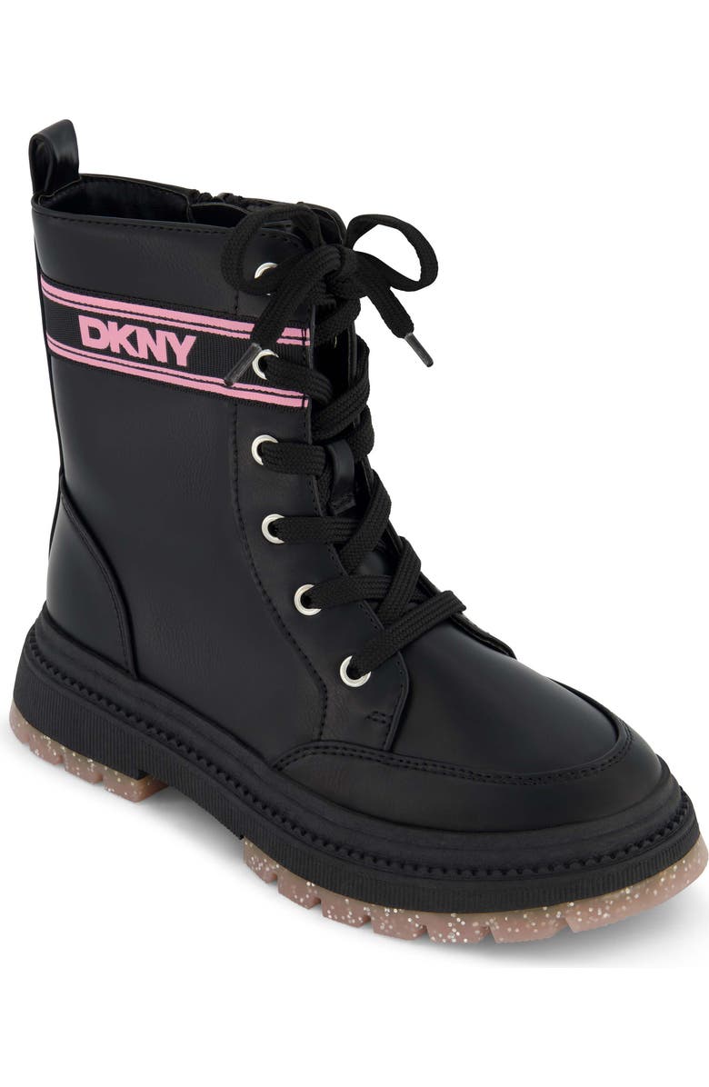 DKNY Kids' Crissa Webbed Logo Combat Boot, Main, color, Black