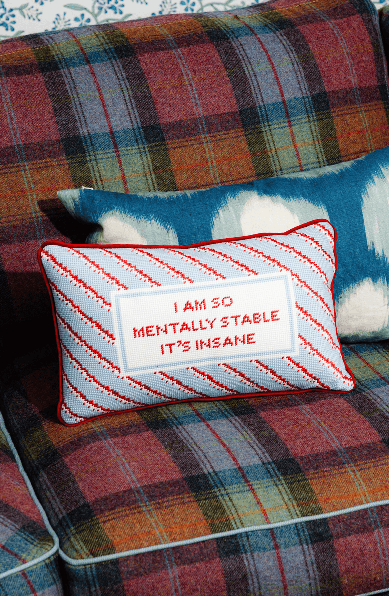 Furbish Studio Mentally Stable Needlepoint Pillow, Alternate, color, Mentally Stable