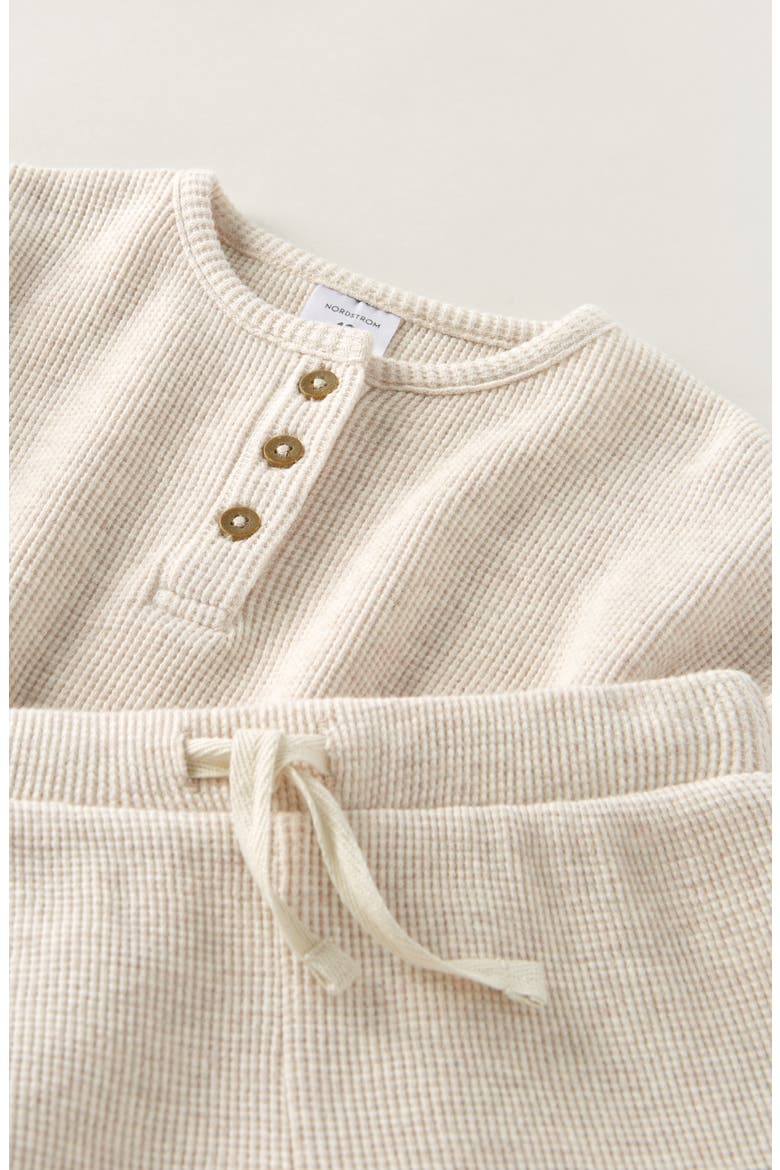 Waffle Knit Henley & Shorts Set, Alternate, color, BEIGE OATMEAL LIGHT HEATHER
