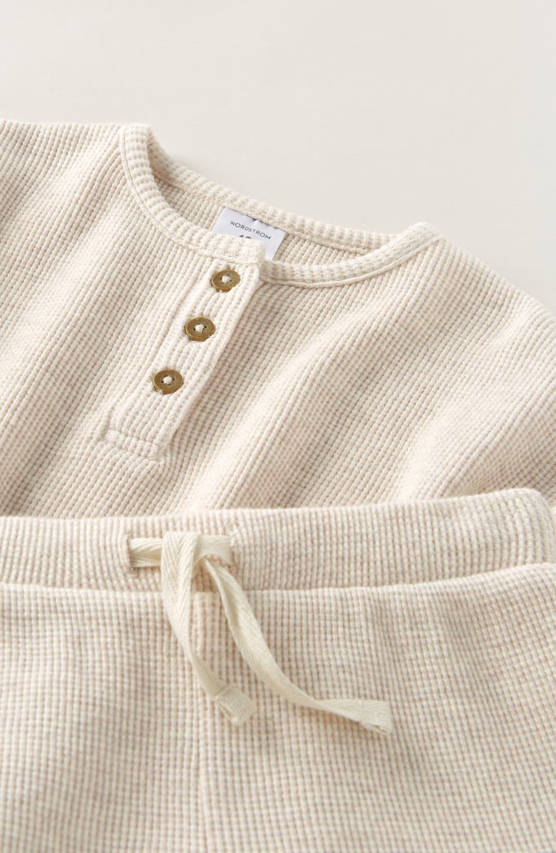 Nordstrom Waffle Knit Henley & Shorts Set, Alternate, color, Beige Oatmeal Light Heather