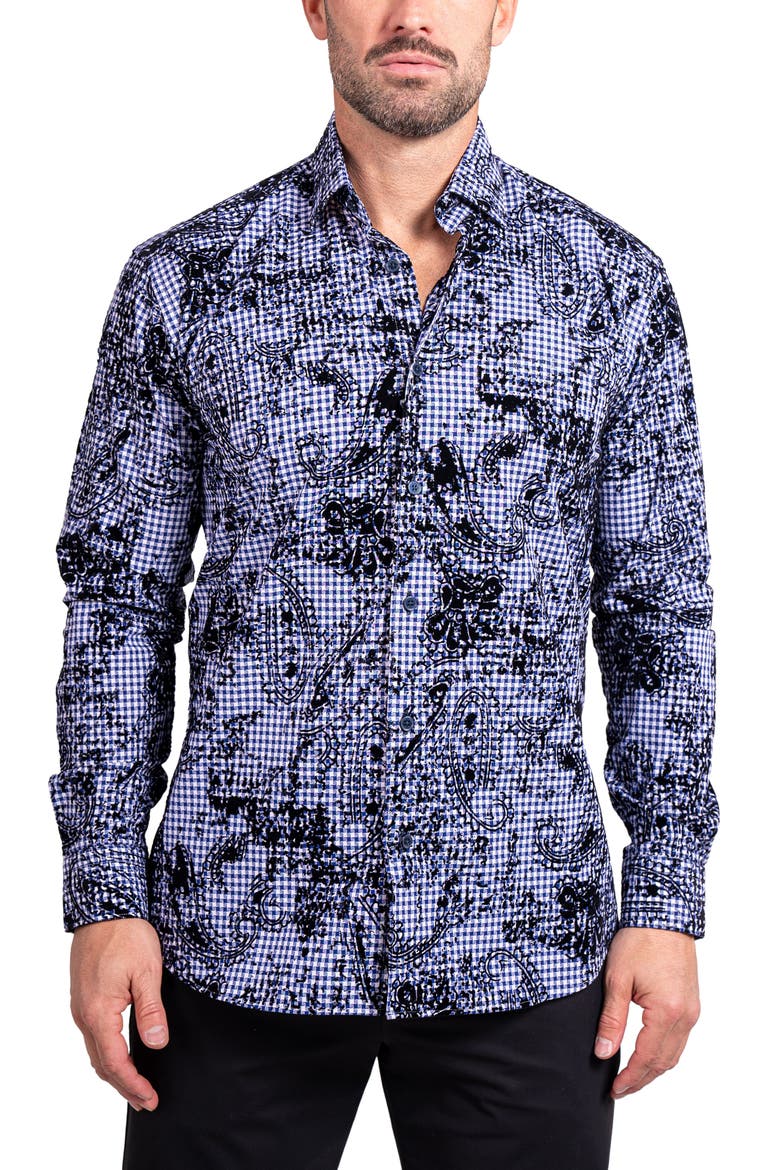 Fibonacci Ascension Contemporary Fit Button-Up Shirt, Main, color, BLUE