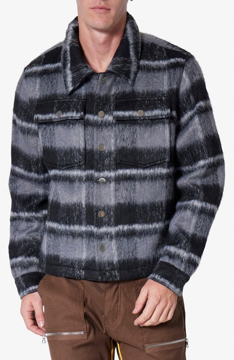 mnml Textured Stripe Shirt Jacket, Main, color, Black/ Grey