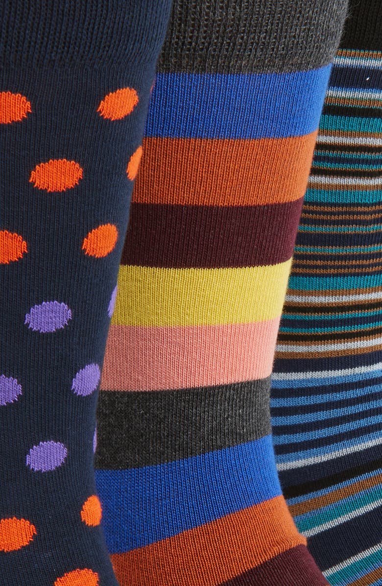 Paul Smith Assorted 3-Pack Cotton Blend Dress Socks, Alternate, color, Black Multi