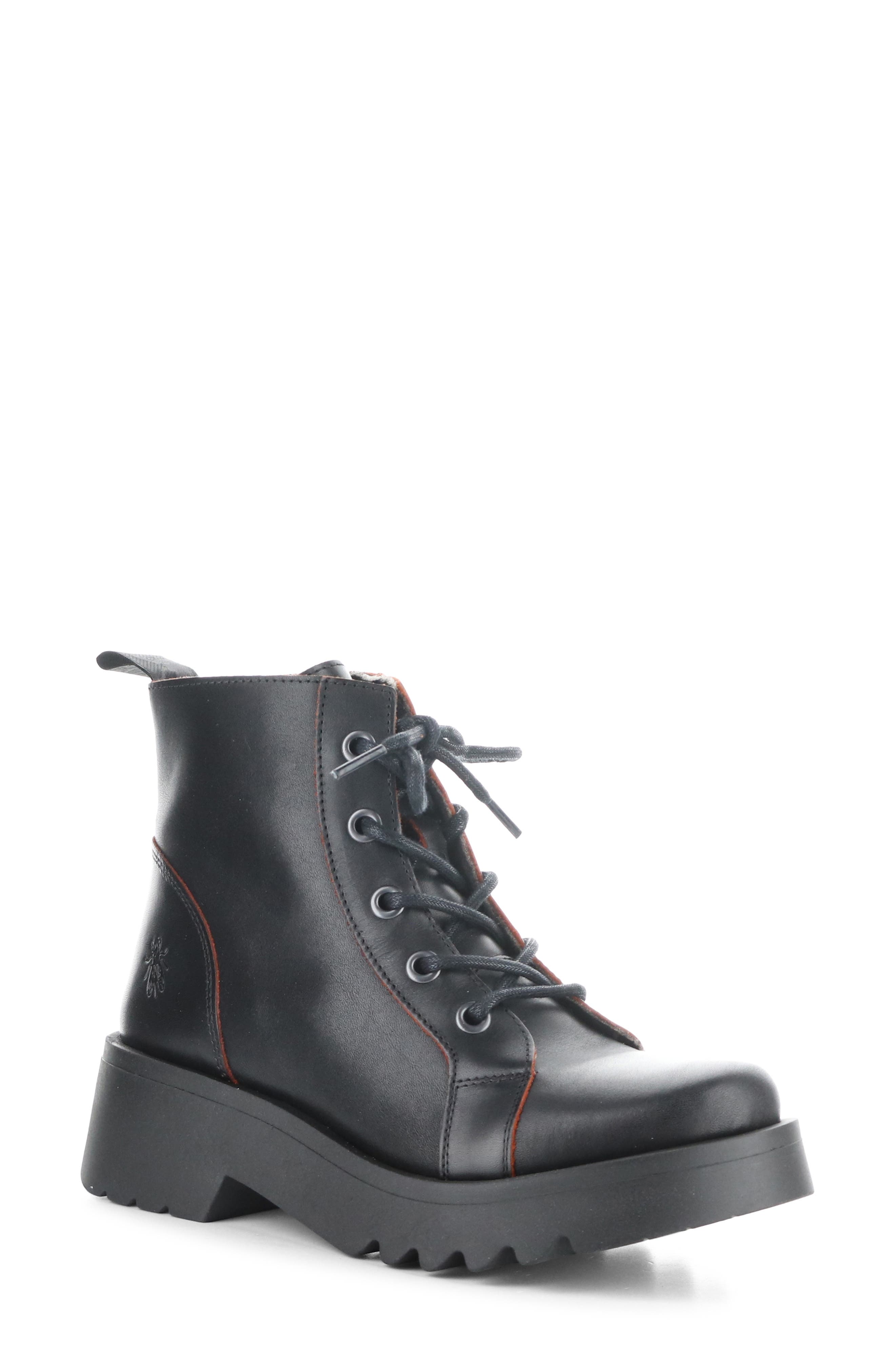 Fly London Metz Combat Boot, Main, color, Black/ Red Java
